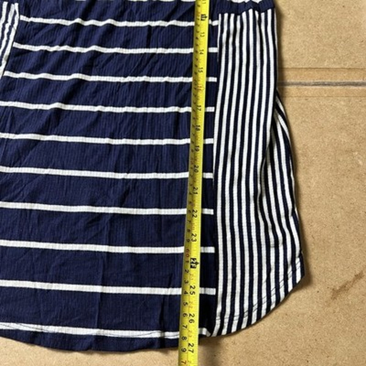 Francesca's Tunic Womens M Blue Striped V-Neck Sleeveless High Low Hem Stretch