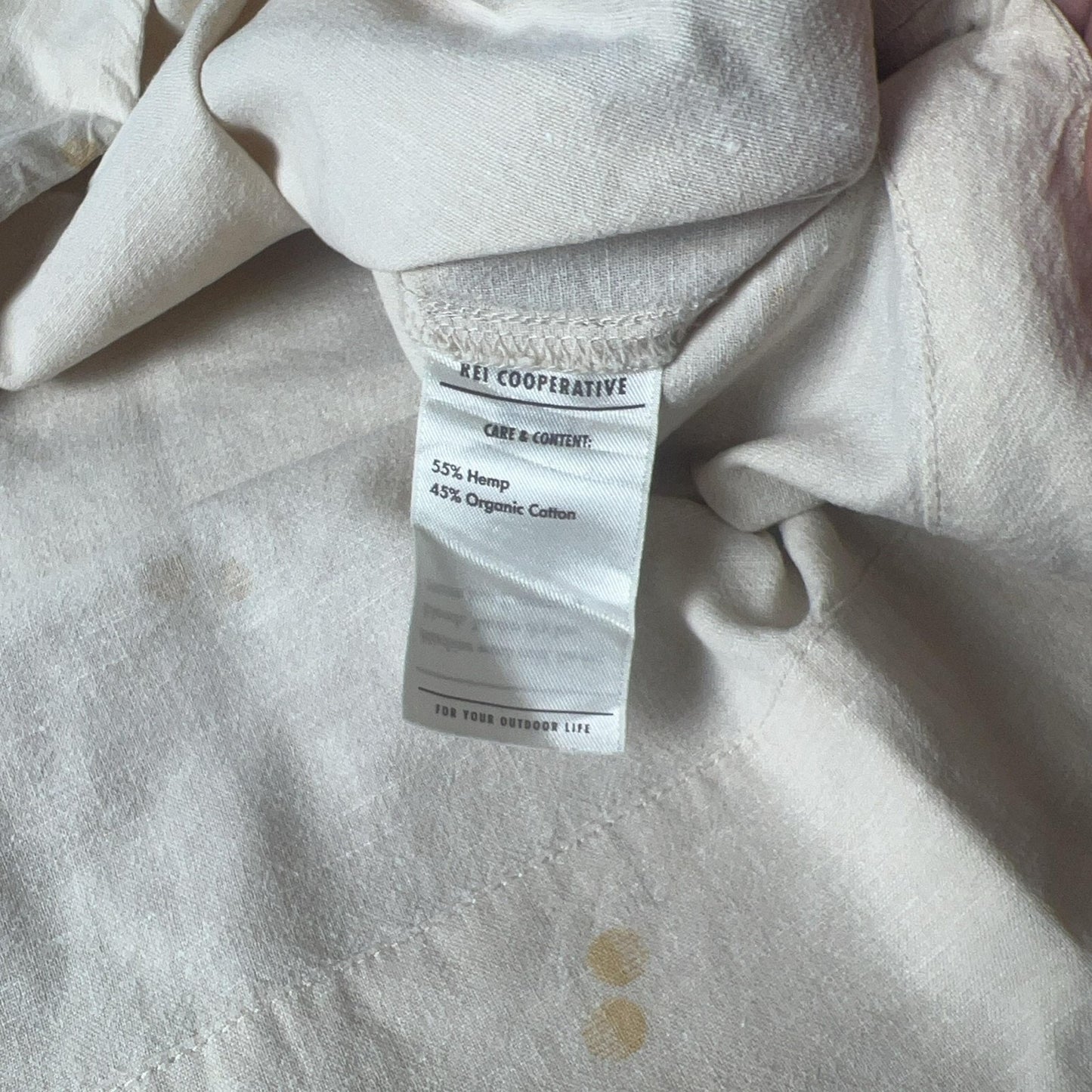 REI Cooperative Polo Unisex S Beige Polka Dot Hemp Cotton Relaxed Casual