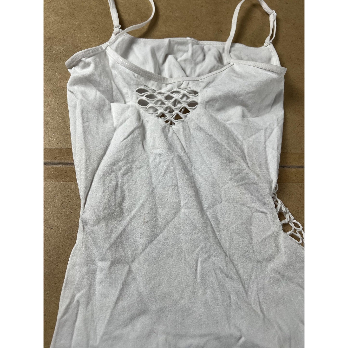 Tank Camisole Womens S White Strappy Sleeve Crochet Adjustable Slim Casual