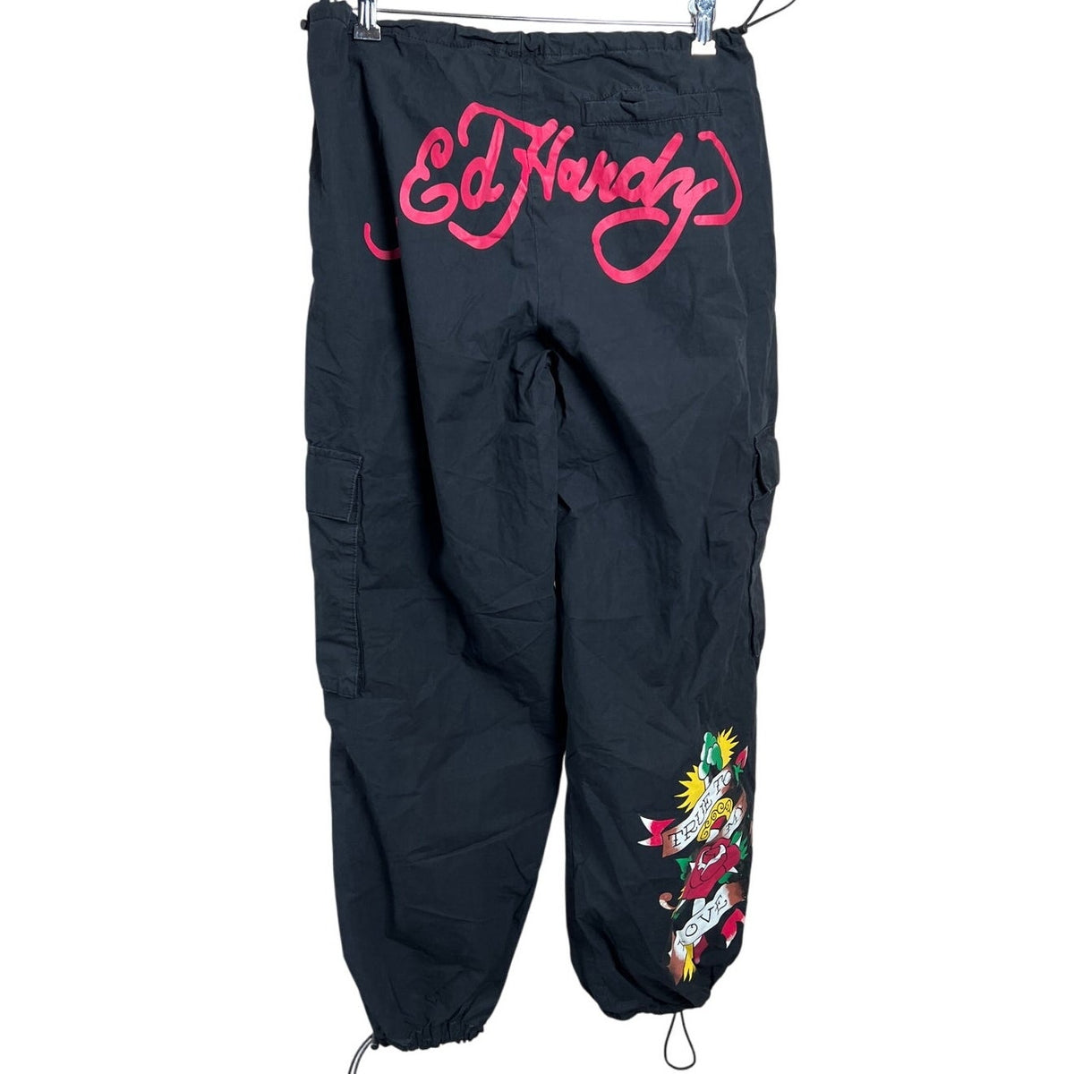 Ed Hardy Black Cargo Multipocket Graphic Pants Medium M EUC