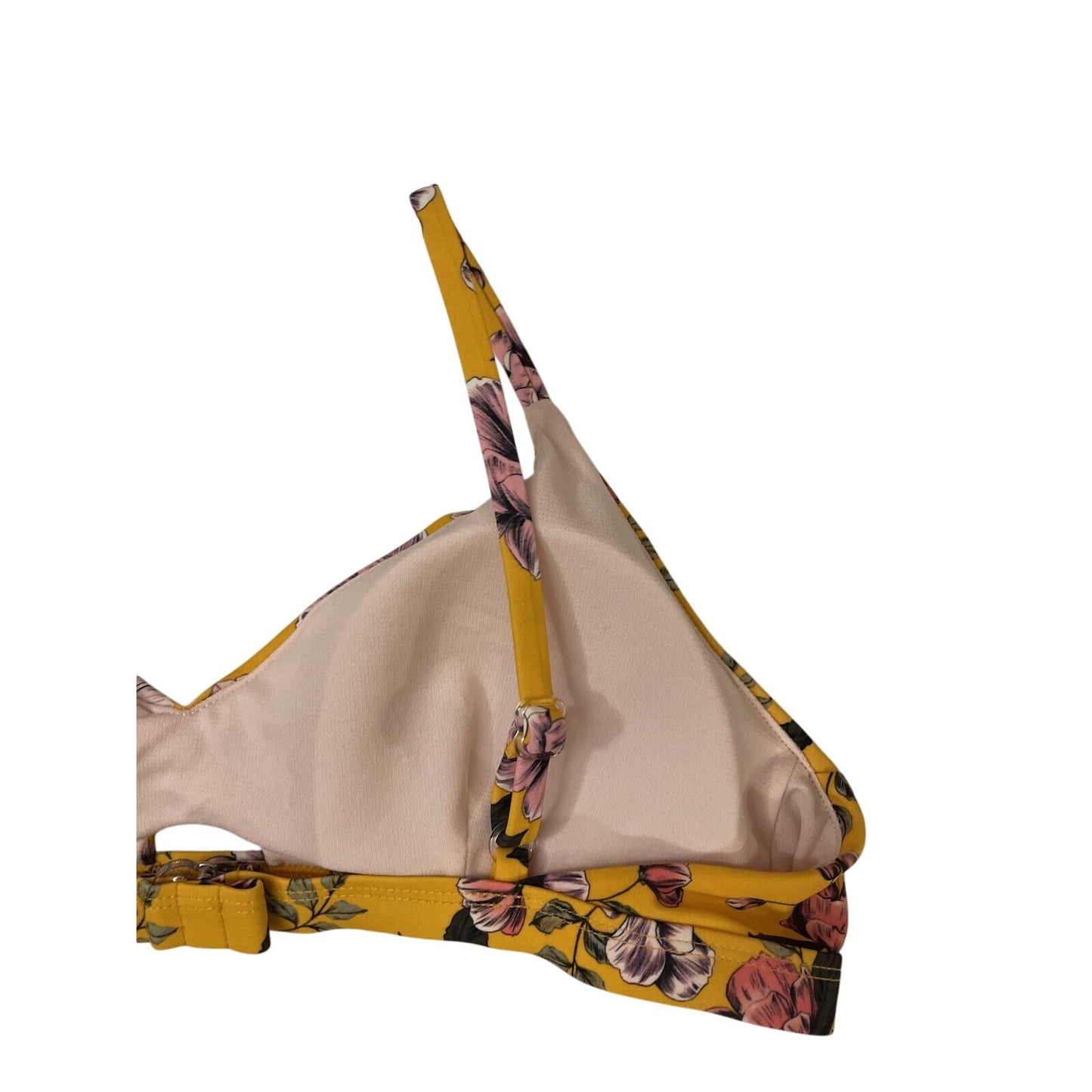 Women Misses No Boundaries Yellow Pink Olympic Gold Bikini Swim Top L 11/13 NWT