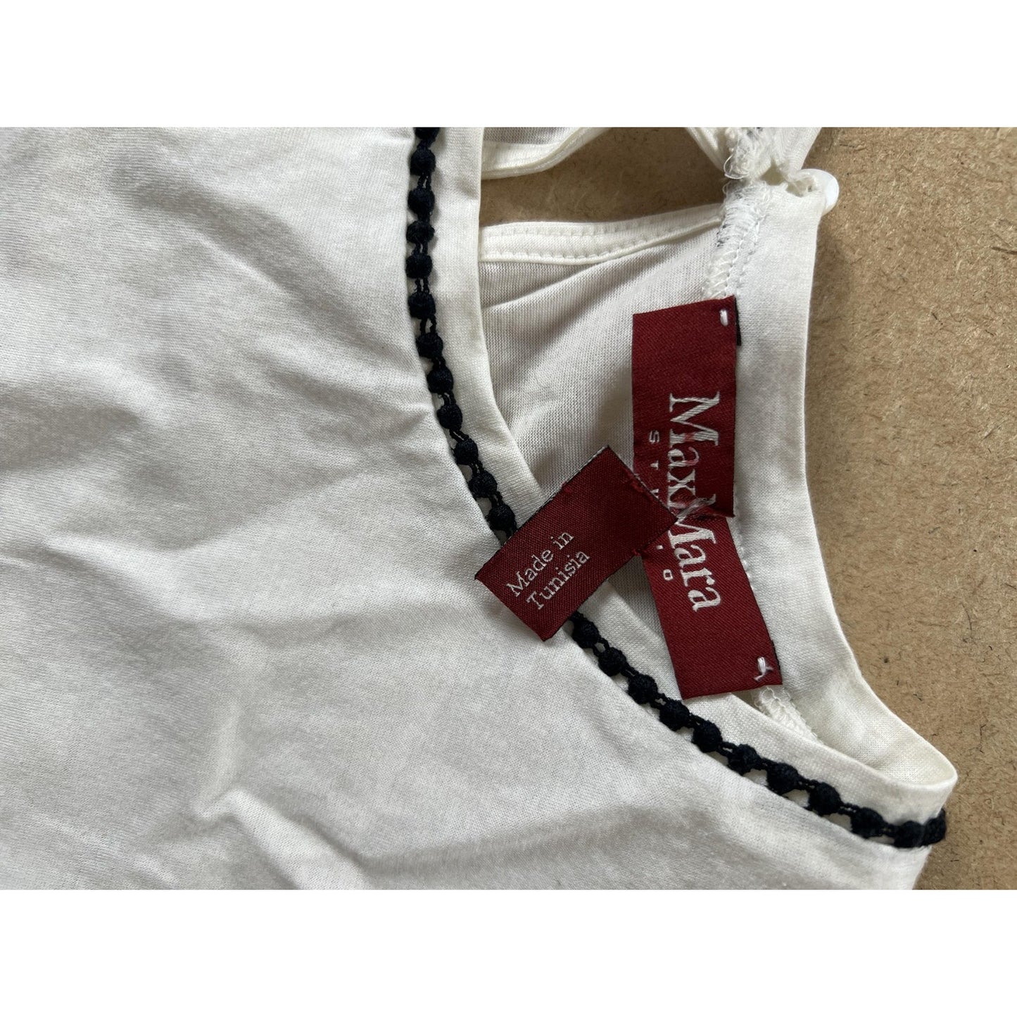 MaxMara Studio Blouse Womens M White Short Sleeve Round Neck Crochet Lightweight