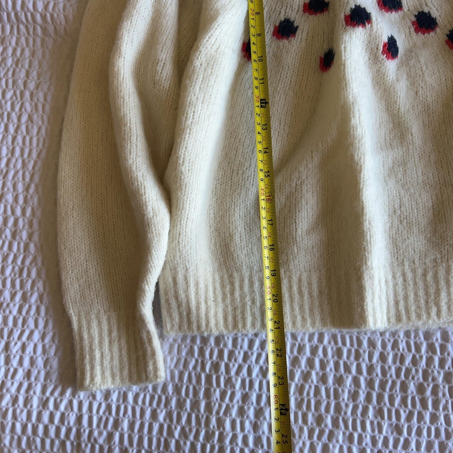 CLARE V. Sweater Womens M White Mohair Fair Isle Embroidered Chunky-Knit