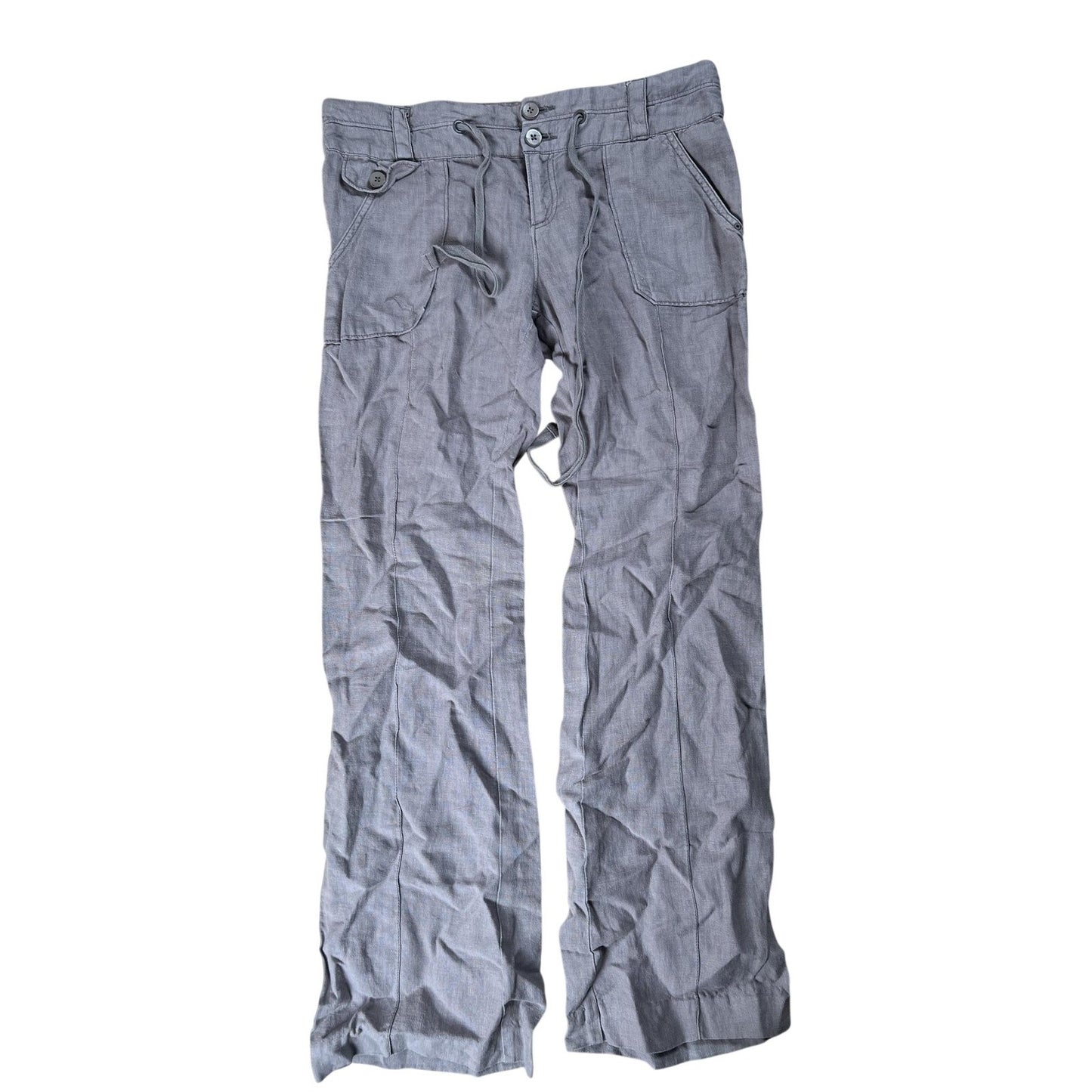 Hei Hei Pants Womens 8 Gray Chambray Cargo Drawstring Elastic Waist Pockets