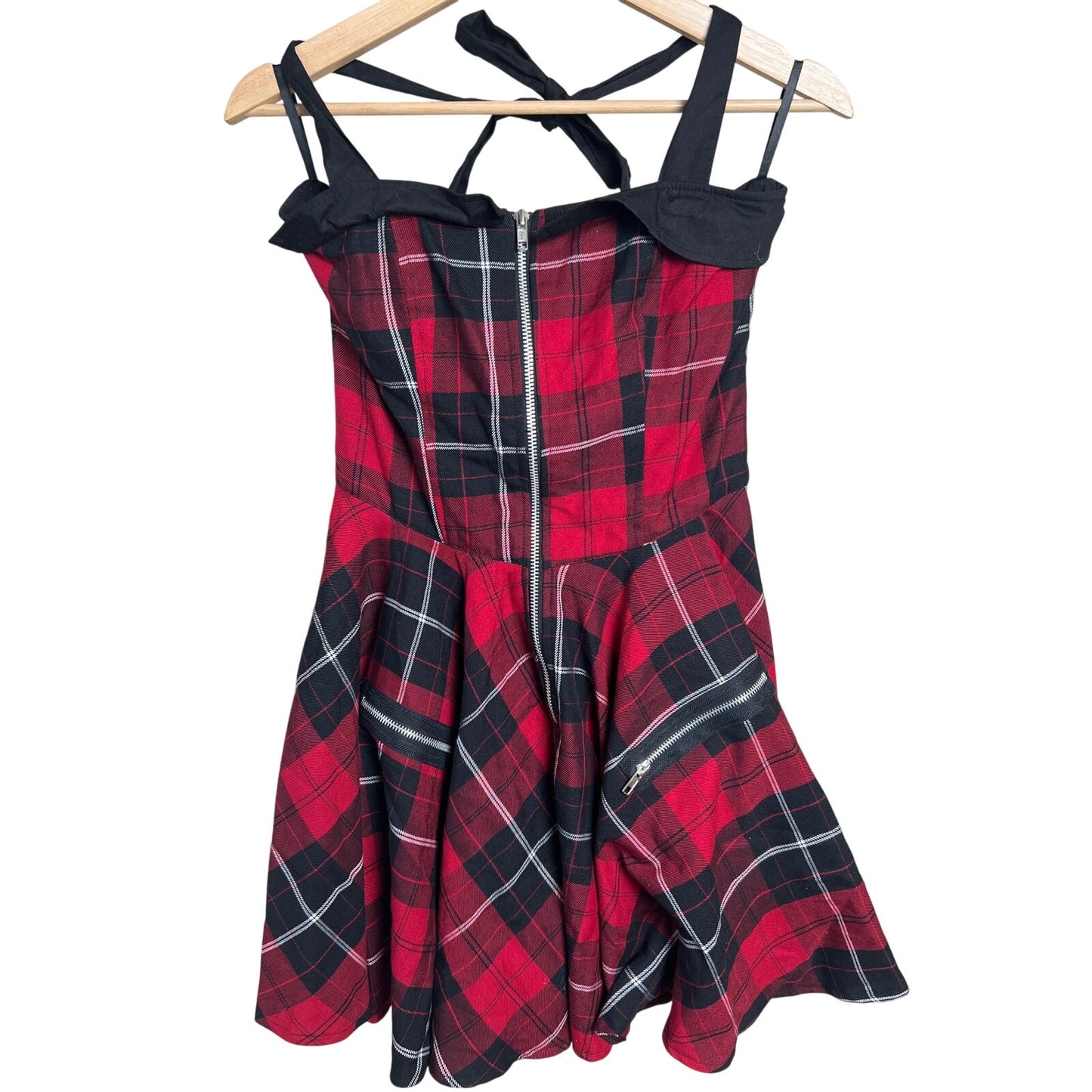 Hell Bunny Small Plaid Red Tartan Grunge Dress Tie Back