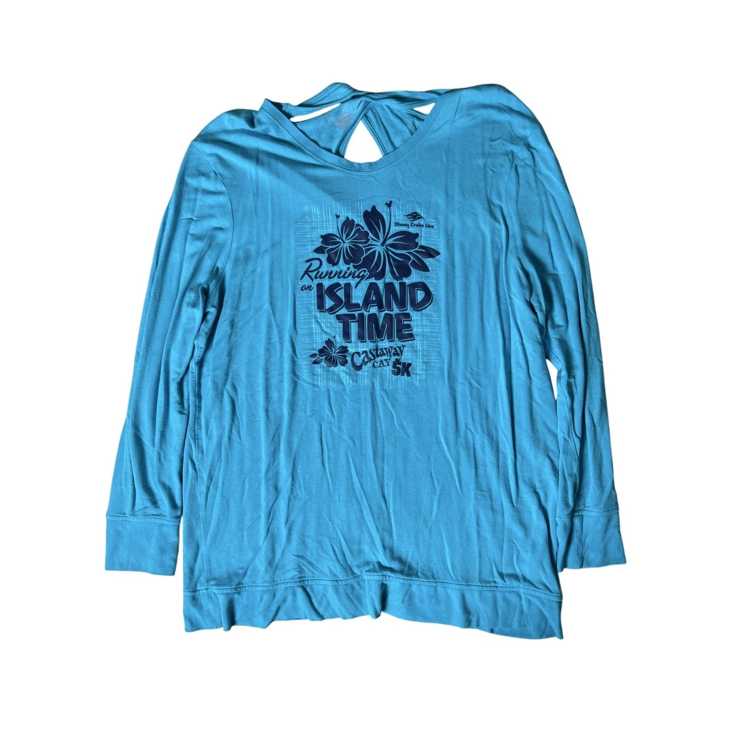Disney Cruise Line T-Shirt Womens XL Blue Crew Neck Long Sleeve Island Time