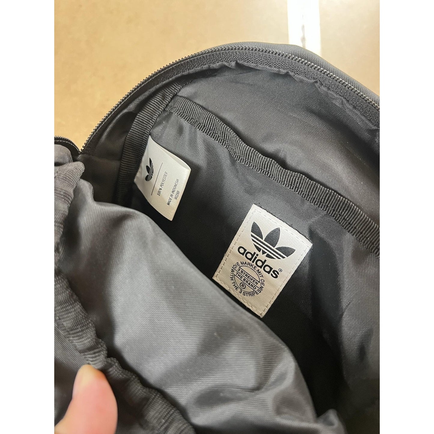 Adidas Sling Bag Unisex Small Black Polyester Gray Lined Zip Adjustable
