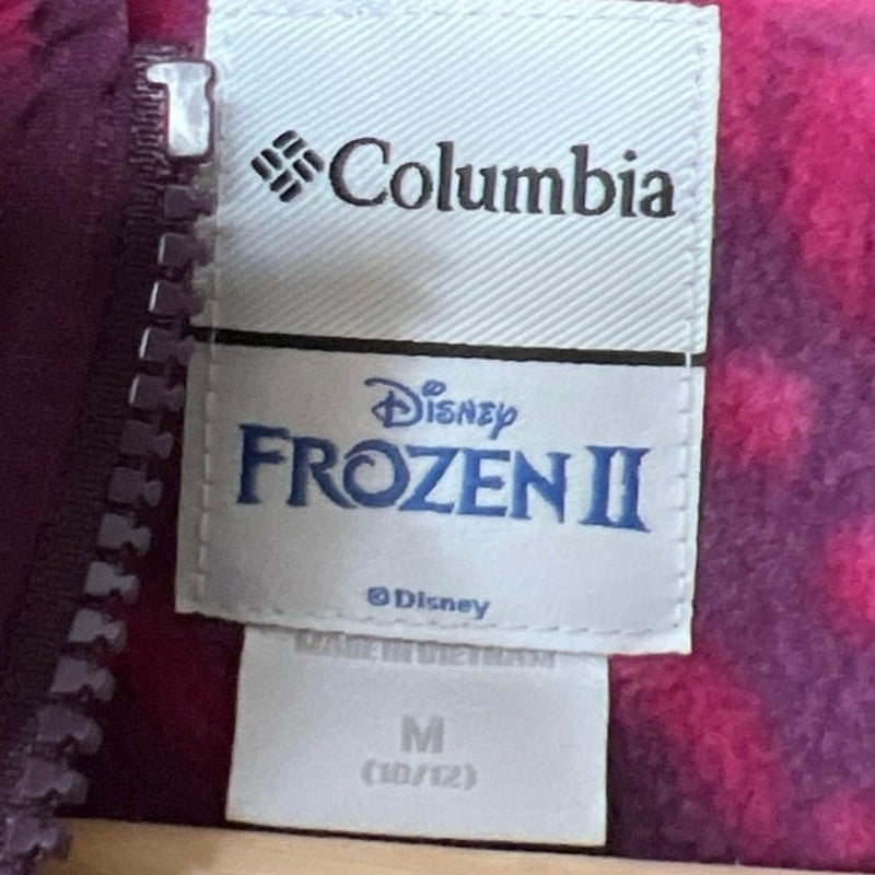 Columbia Frozen II Size Medium Kids 10/12 Purple Snowflake Fleece Zip Up