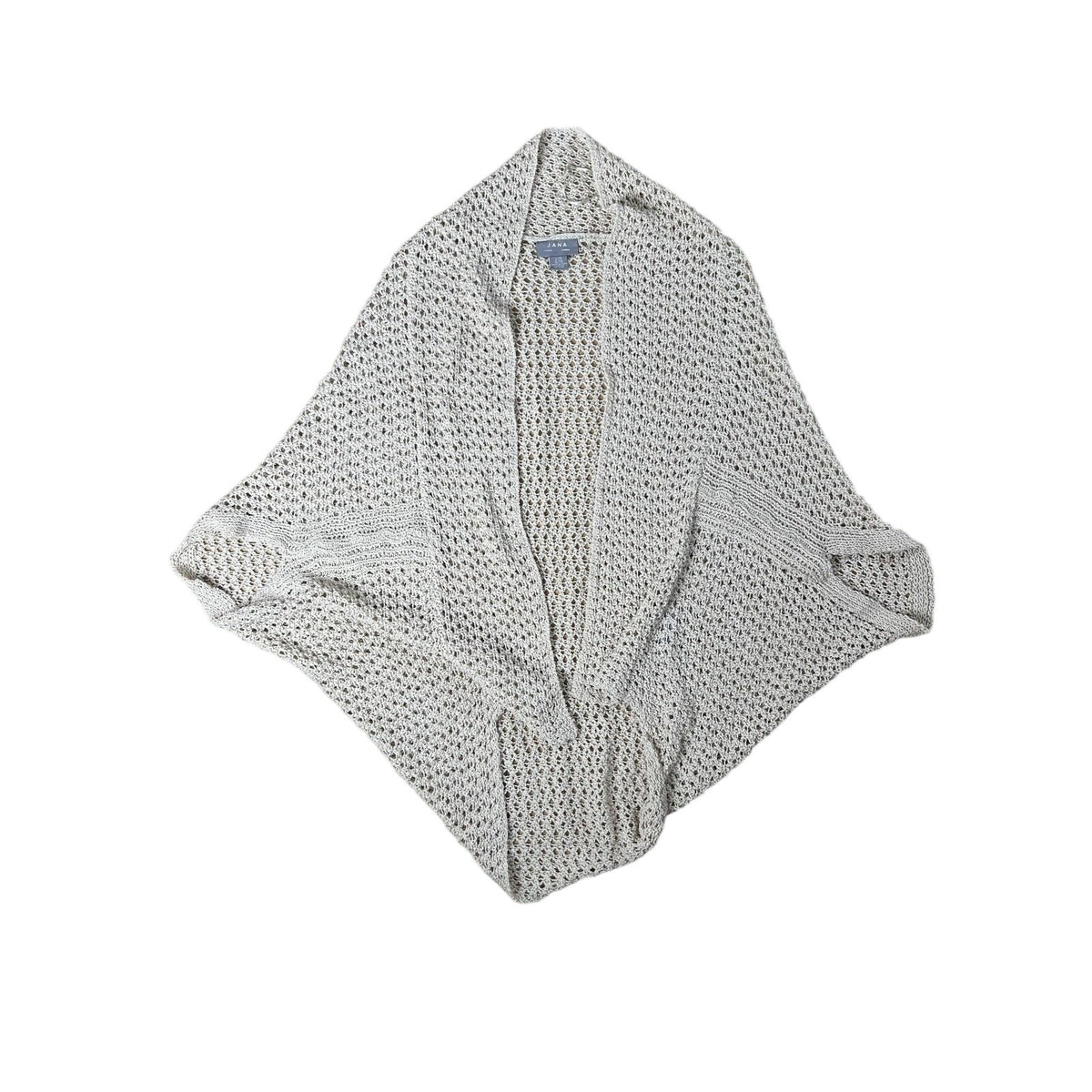 JANA Shrug Womens L/XL Beige Open-Knit Lightweight Collared Crochet Oversized