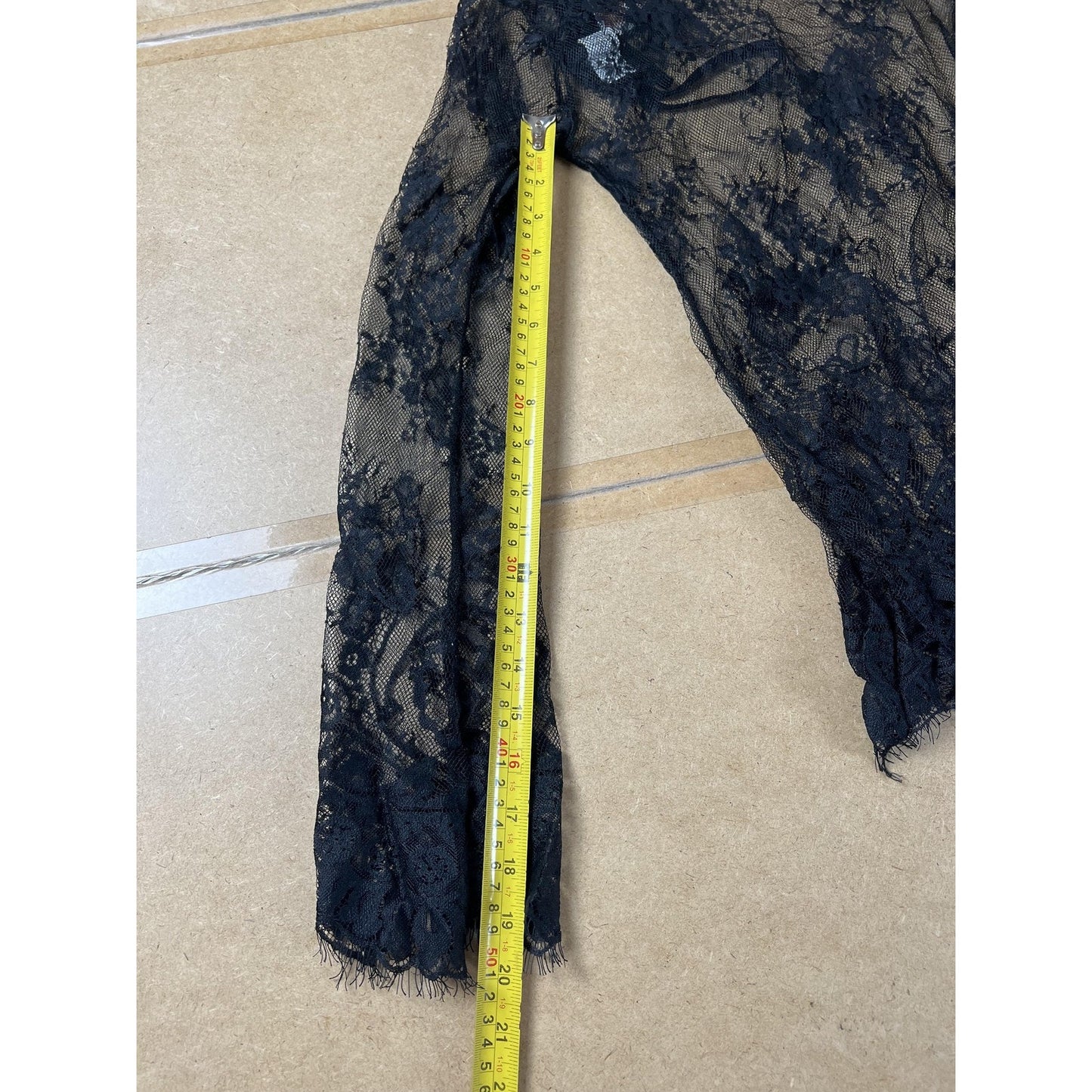Shirley Top Womens S Black Lace Sheer Long Sleeve Scallop Hem Clubwear