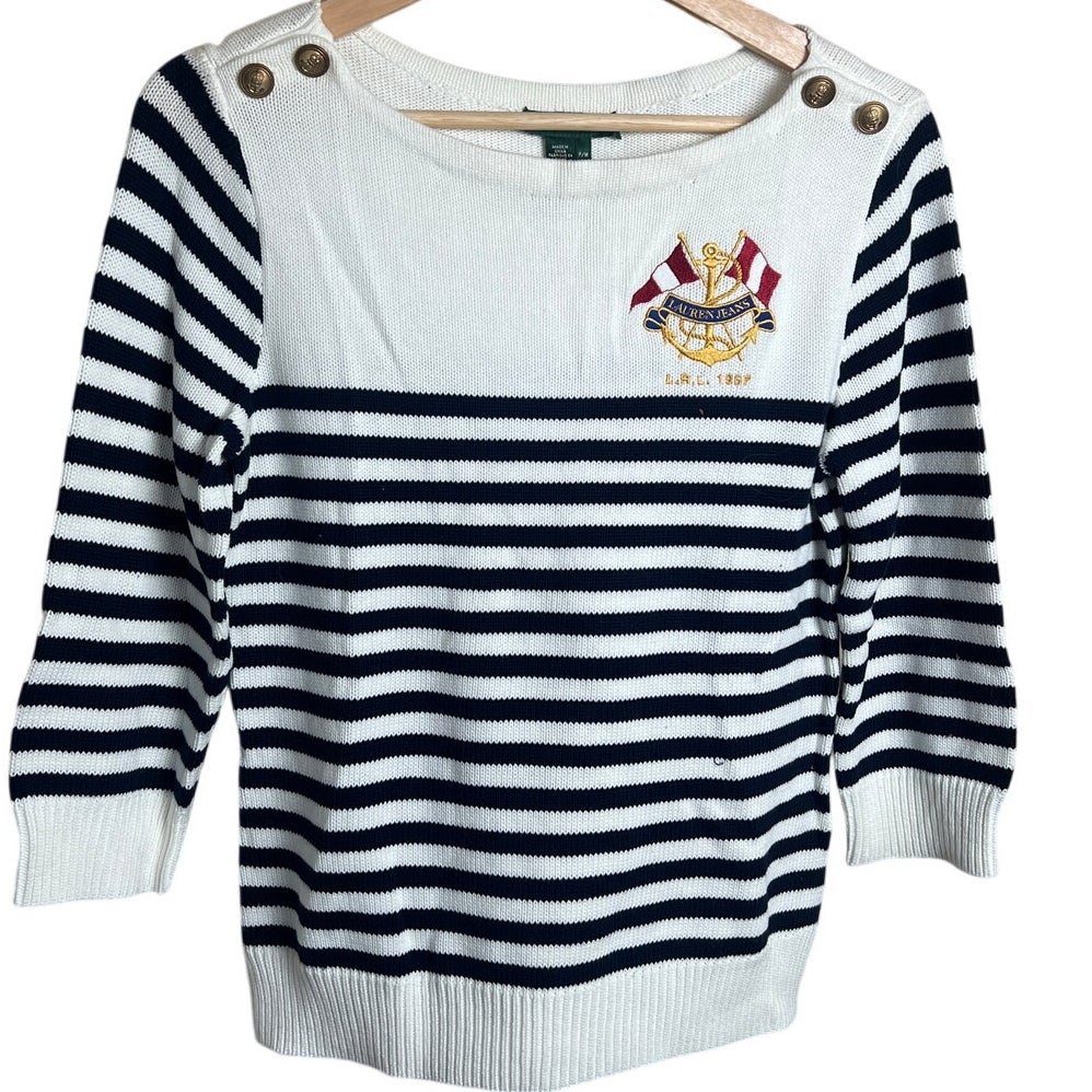 Ralph Lauren Jeans Company Petite Medium 100% Cotton Striped Boat-Neck