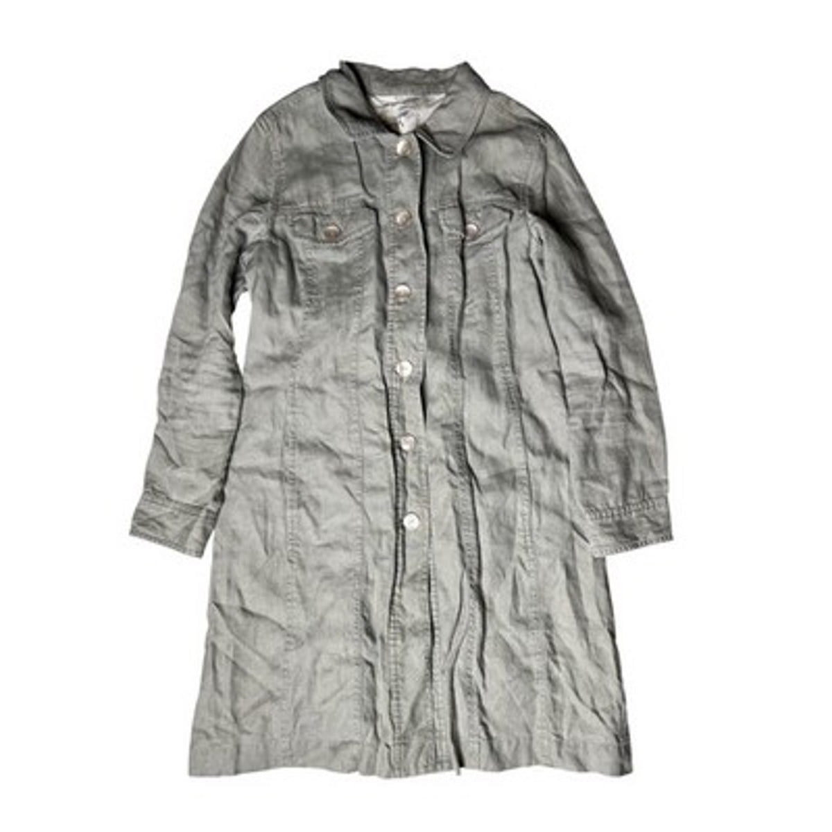J. Jill Coat Womens S Green Linen Lined Collared Pockets Lightweight Mid-Length