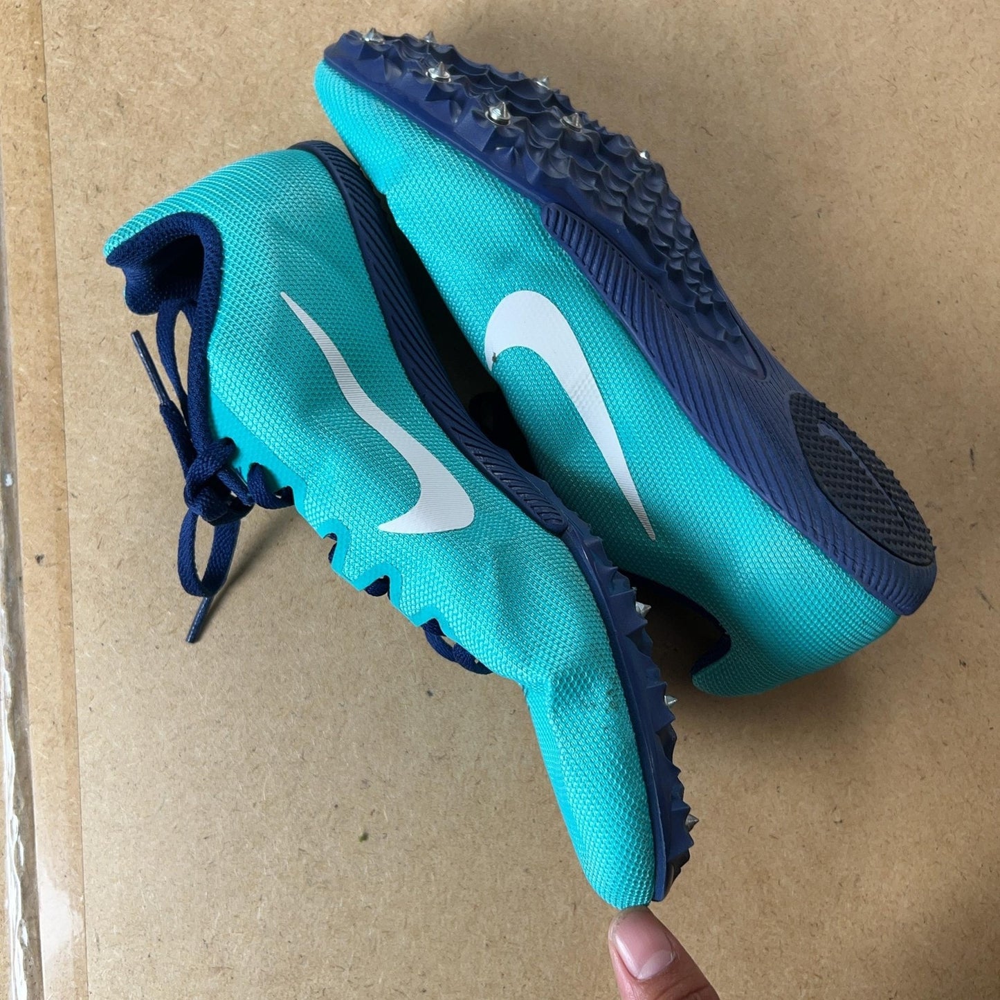 Nike Track Spikes Shoes Mens Size 9 Blue Racing Lightweight Spikes Athletic