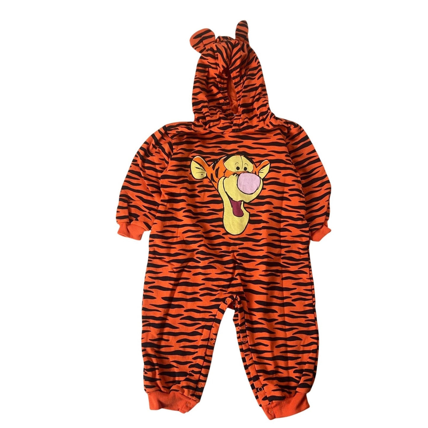 Vintage Snowsuit Pooh Boys M Orange Hooded Fleece Animal Print Tigger Snap Front
