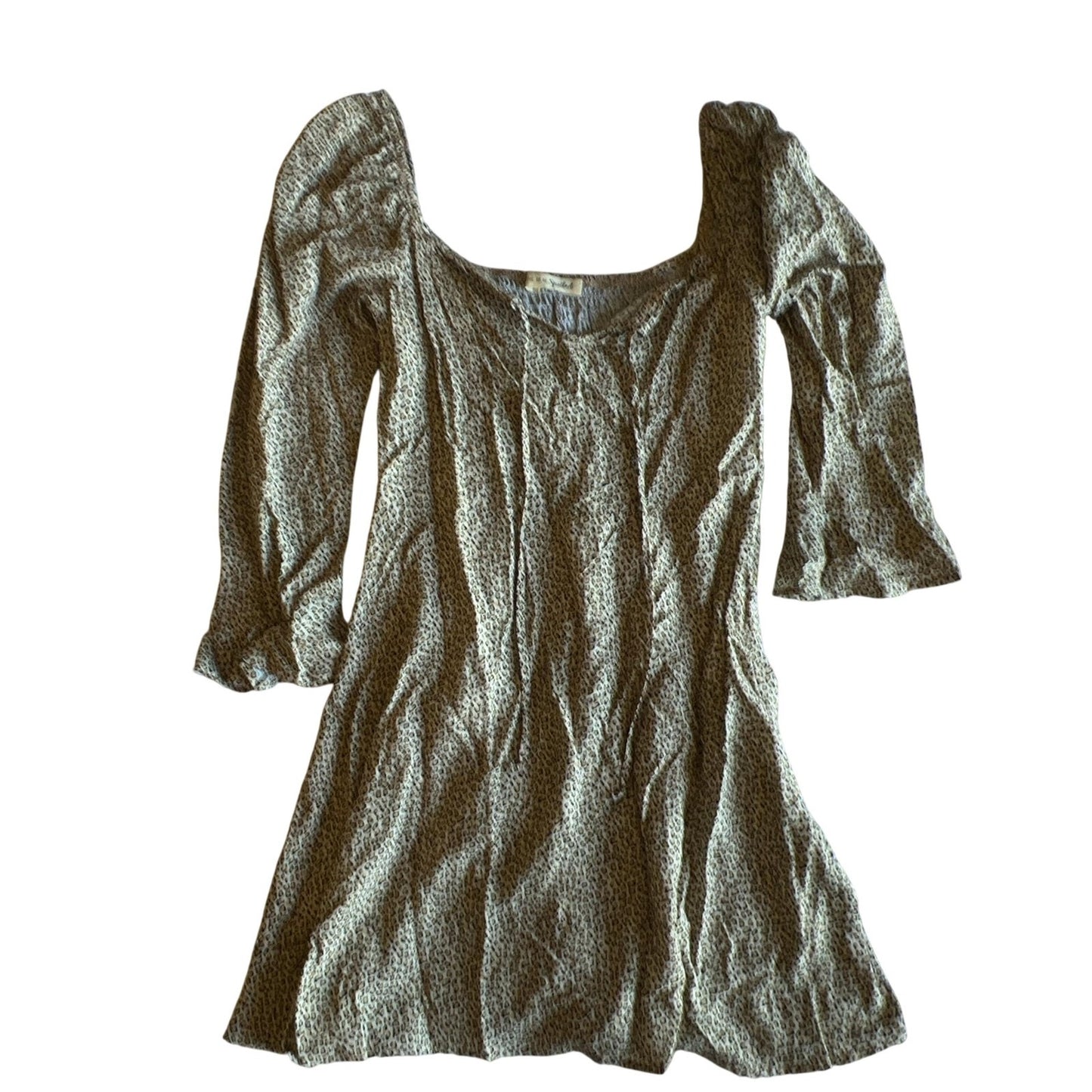 Live To Be Spoiled Dress Womens S Beige Animal Print Short Fit & Flare Smocked