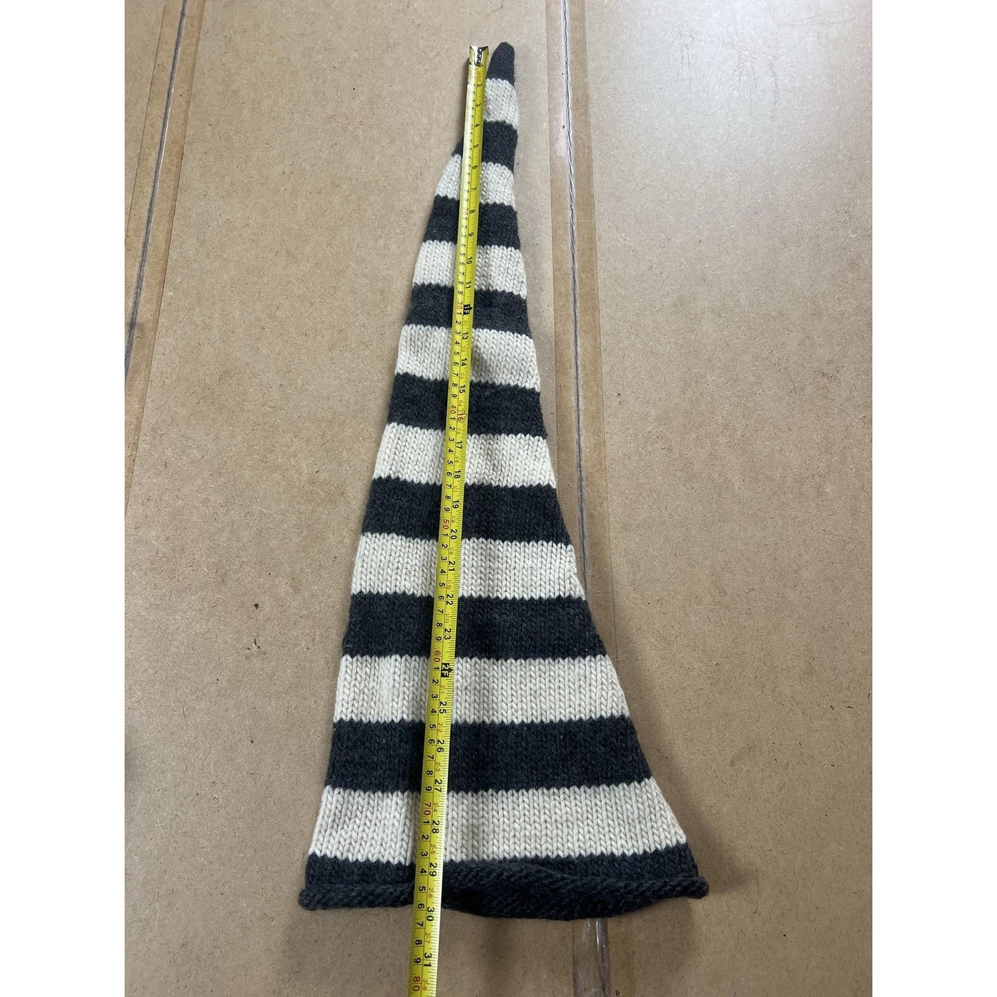J.CREW Beanie Womens One Size Gray Cream Wool Striped Long Elf Hat Winter