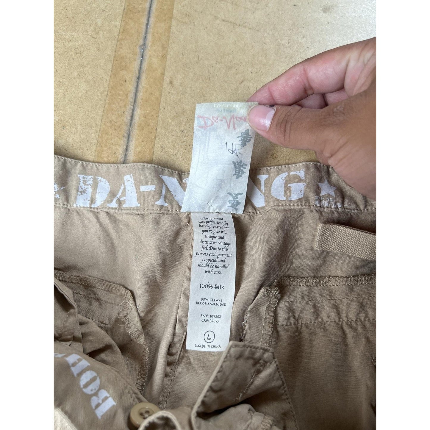 Da-Nang Pants Womens L Beige Satin Jogger Paisley Embroidered Pockets Silk