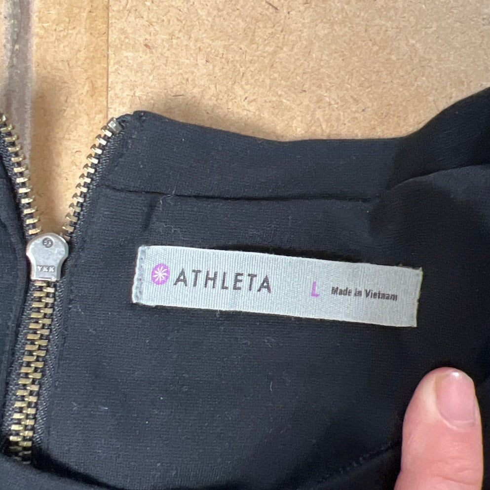 Athleta Wanderer Ponte Dress Long Sleeve Black Size L Stretch Pockets Zip Up