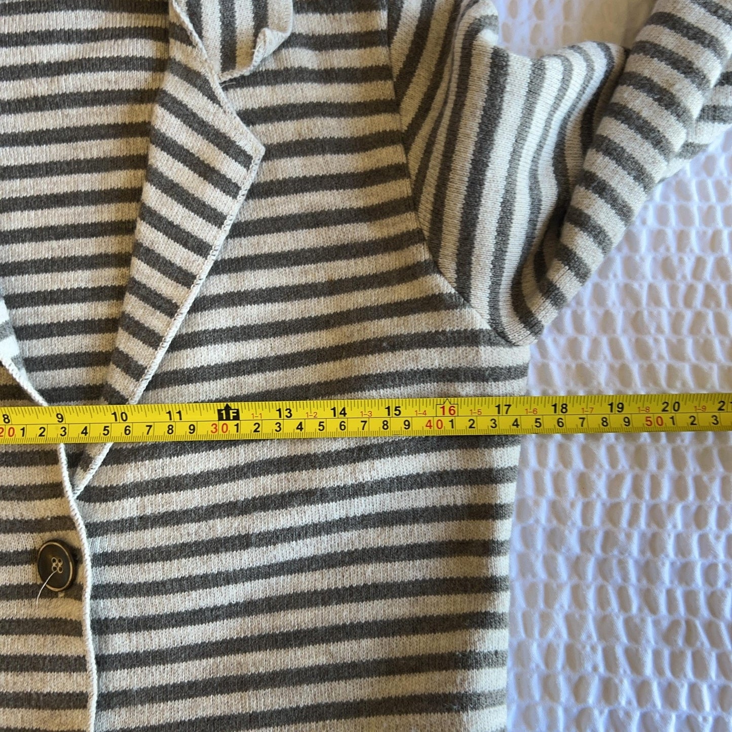 Anna Jasper Cardigan Womens M Gray Alpaca Wool Striped Collared Button