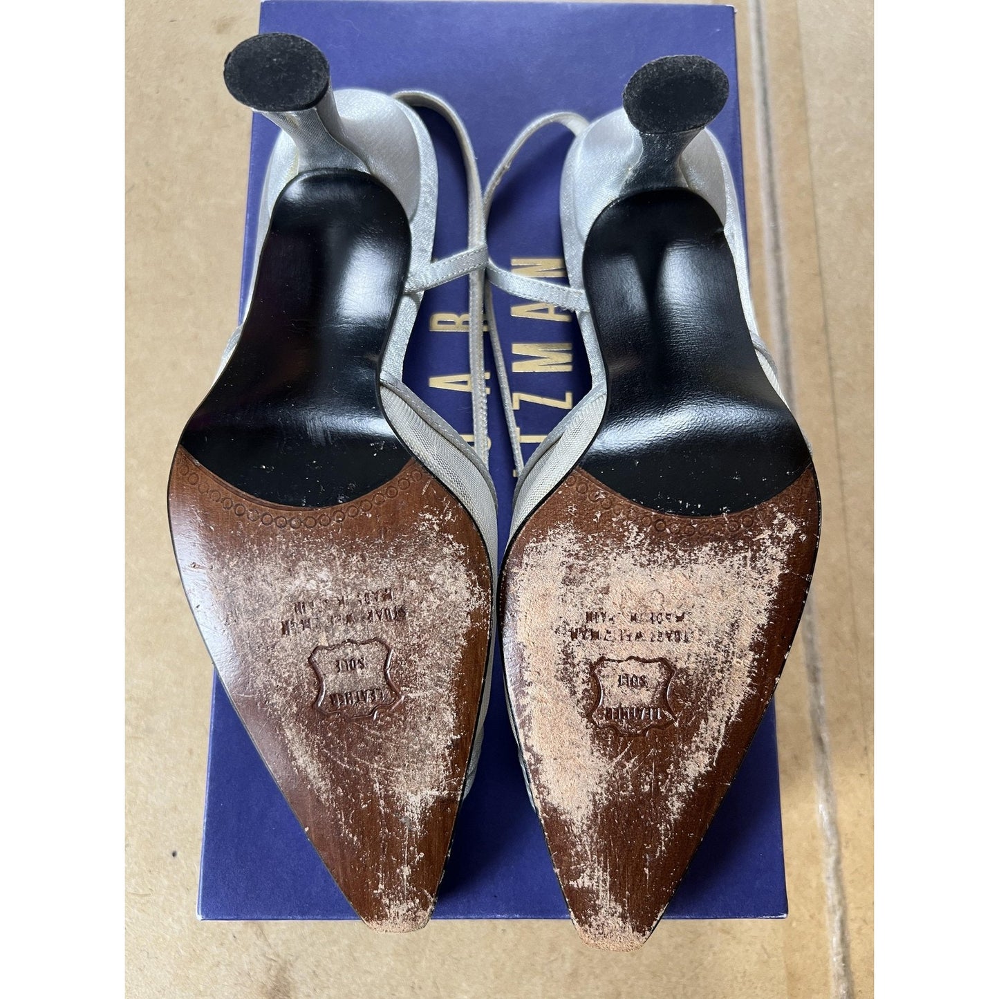 Stuart Weitzman Shoes Womens 7 Silver Slingback Premier Stiletto Pointed Toe