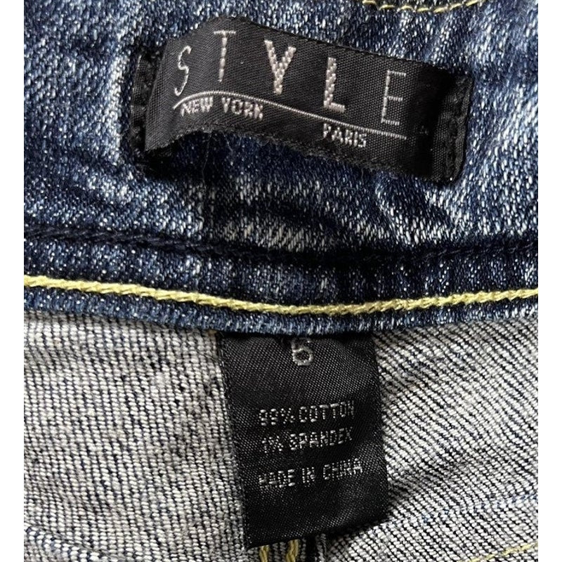 STVLE Pants Womens 6 Blue Cropped Denim Cotton Spandex Embroidered Lace Cuffed
