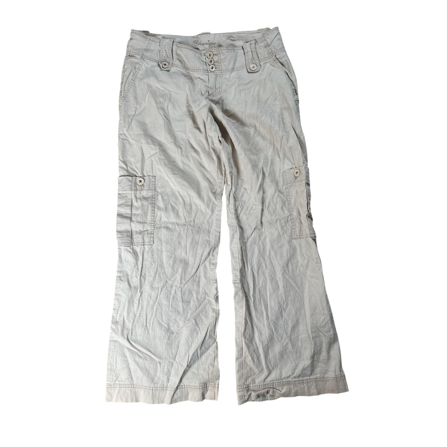 Glamique Pants Womens 8 Beige Cargo Twill Relaxed Pockets Button Travel Casual