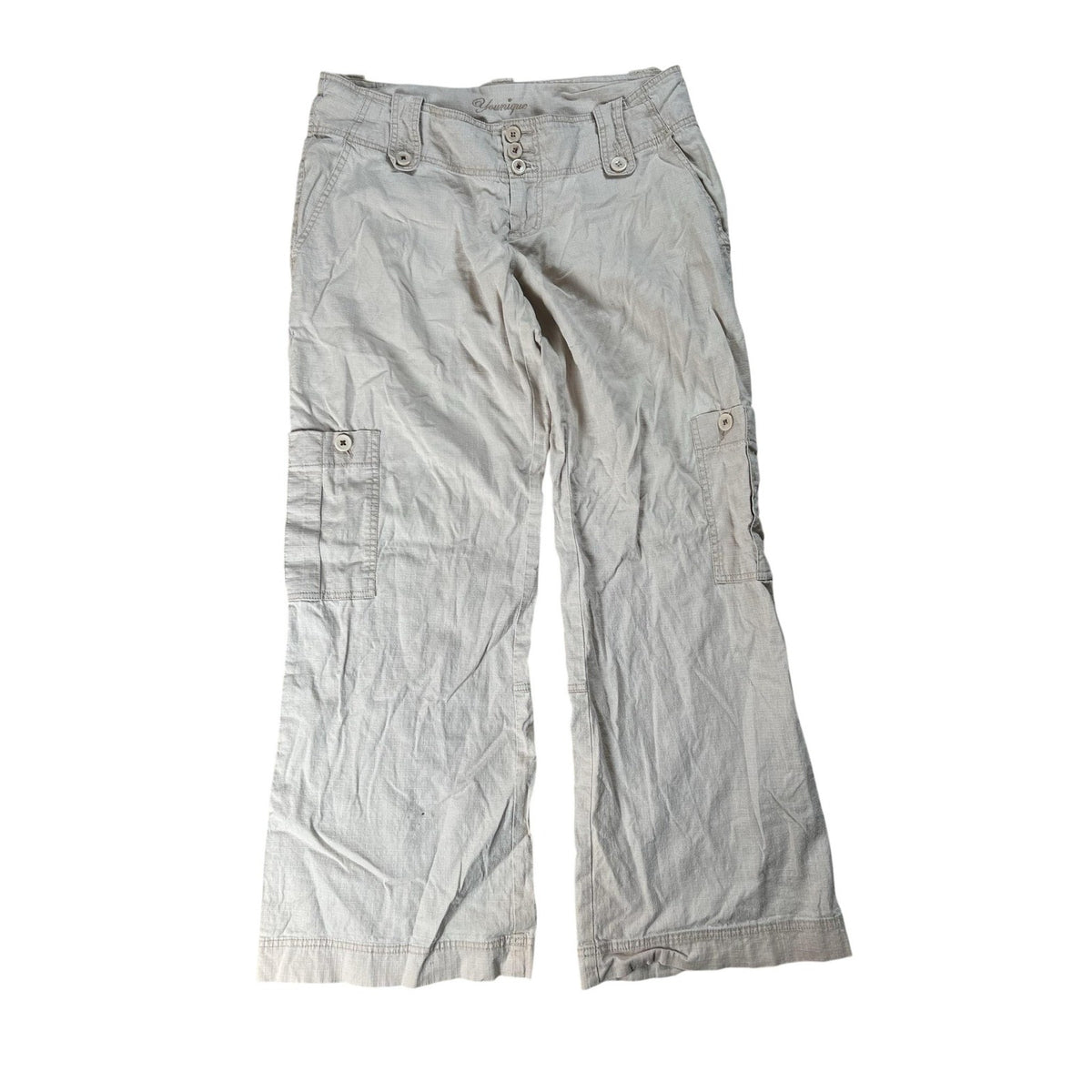 Glamique Pants Womens 8 Beige Cargo Twill Relaxed Pockets Button Travel Casual