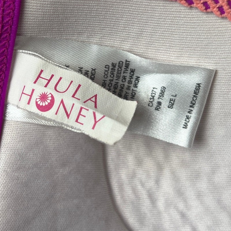 Hula Honey Coral Purple Swimsuit Bikini Crochet Push-up Top Large L