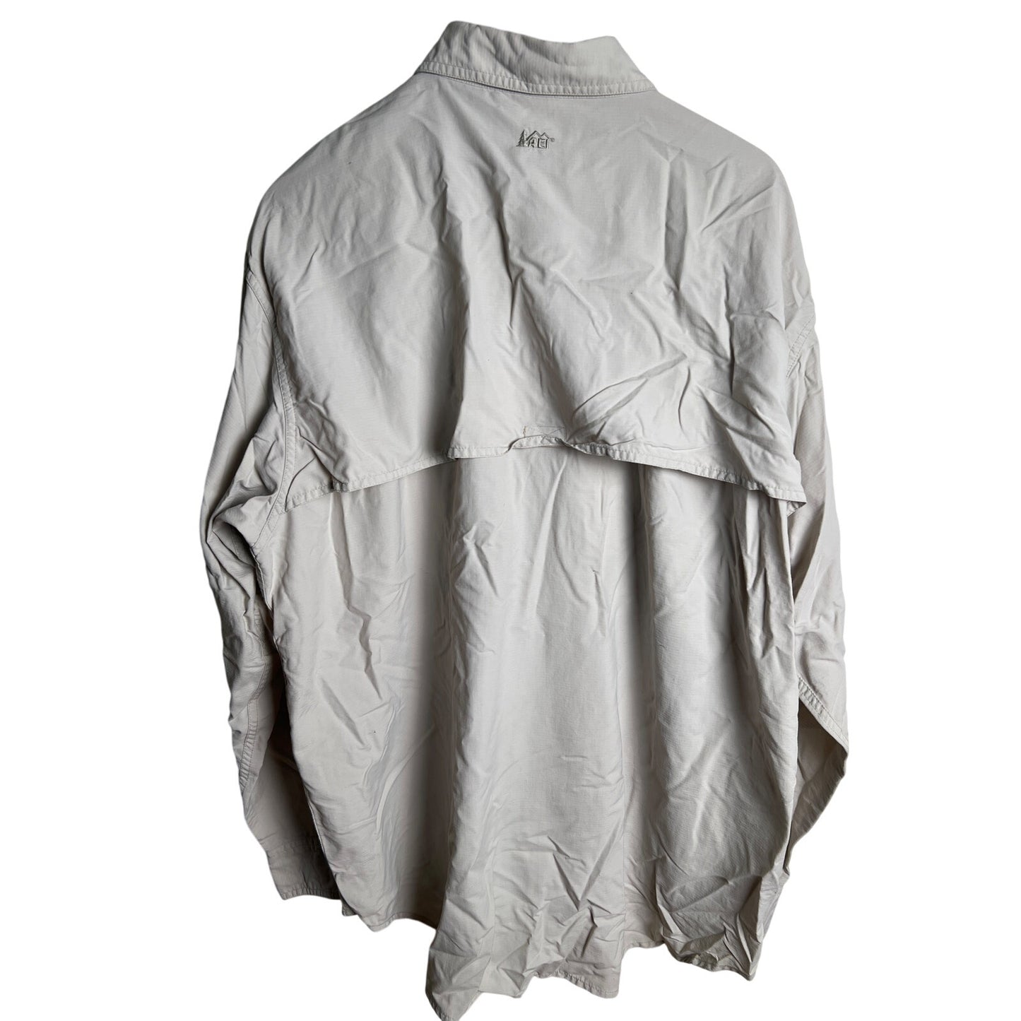 REI Shirt Men's XL Light Cream Button Up Vented Nylon Hiking
