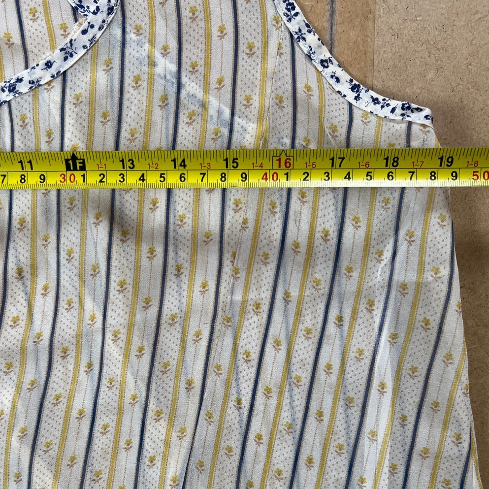Patterson J. Kincaid Top Sz L Sheer Yellow Floral Print Scoop Neck Sleeveless