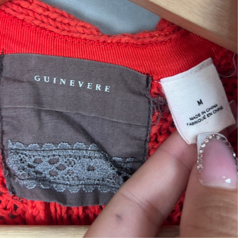 Guinevere Anthropologie Orange-Red Open Knit Boho Cardigan Size M