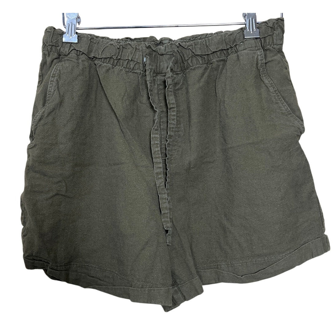 Uniqlo Large 30 Linen/Cotton Green Shorts Elastic Waist
