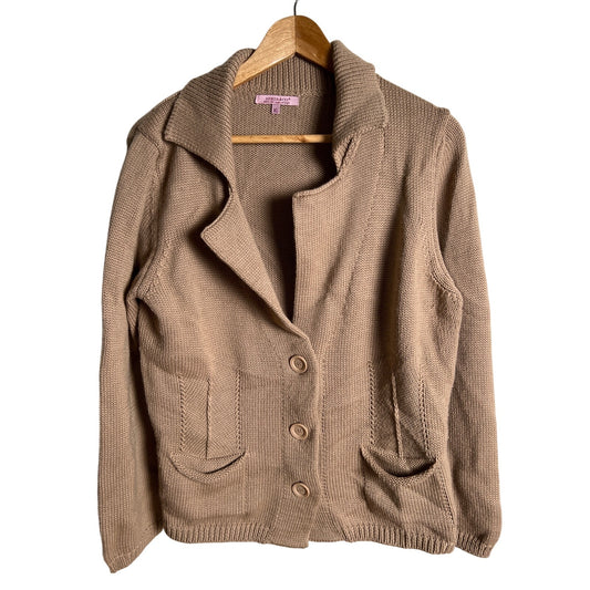 Hekla & Co Cardigan Sweater Women's XL Tan Merino Wool Preppy Academia Knit