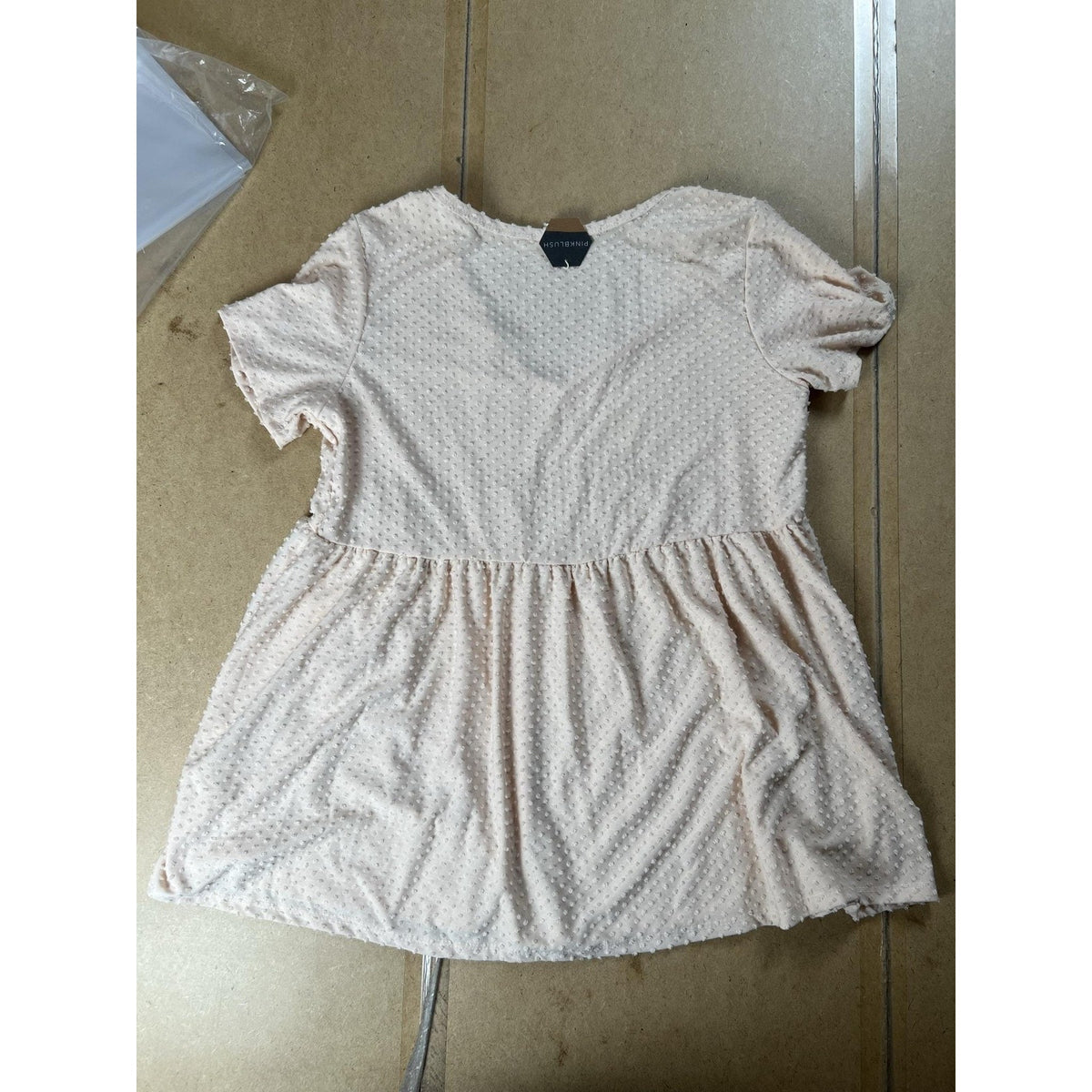 PinkBlush Blouse Womens L Pink V-Neck Short Sleeve Jersey Ruffle Polka Dot