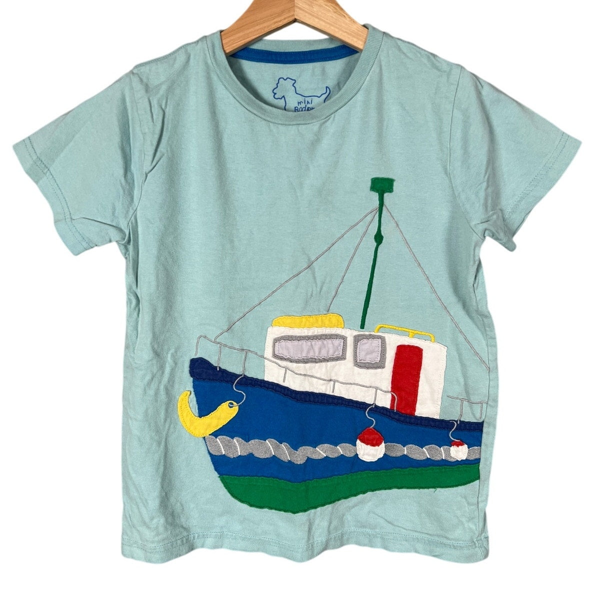 Mini Boden 7-8Y Made In India 100% Cotton Boat Applique Tee