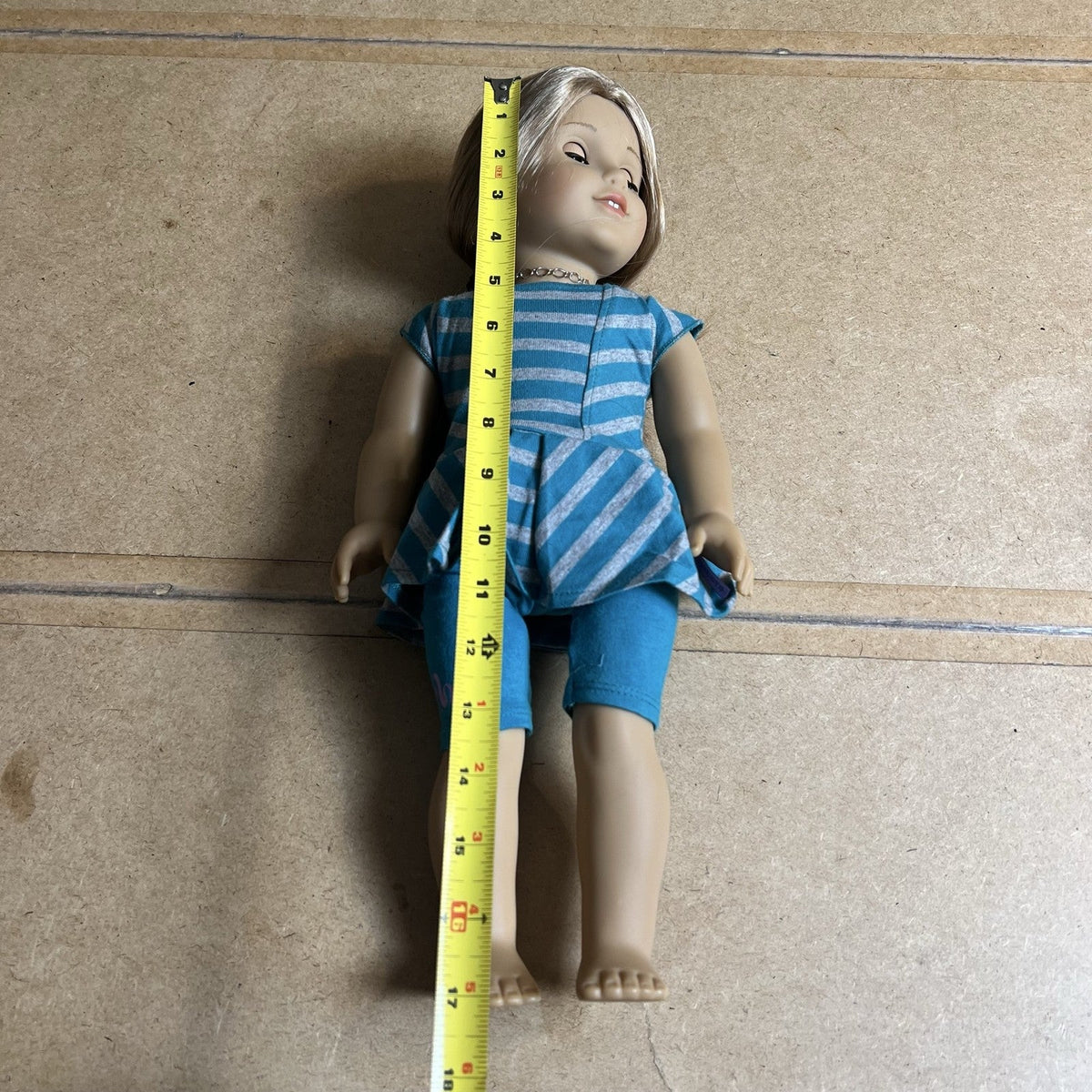 American Girl 18 Inch Doll Blue Stripe Outfit Blonde Hair Brown Eyes