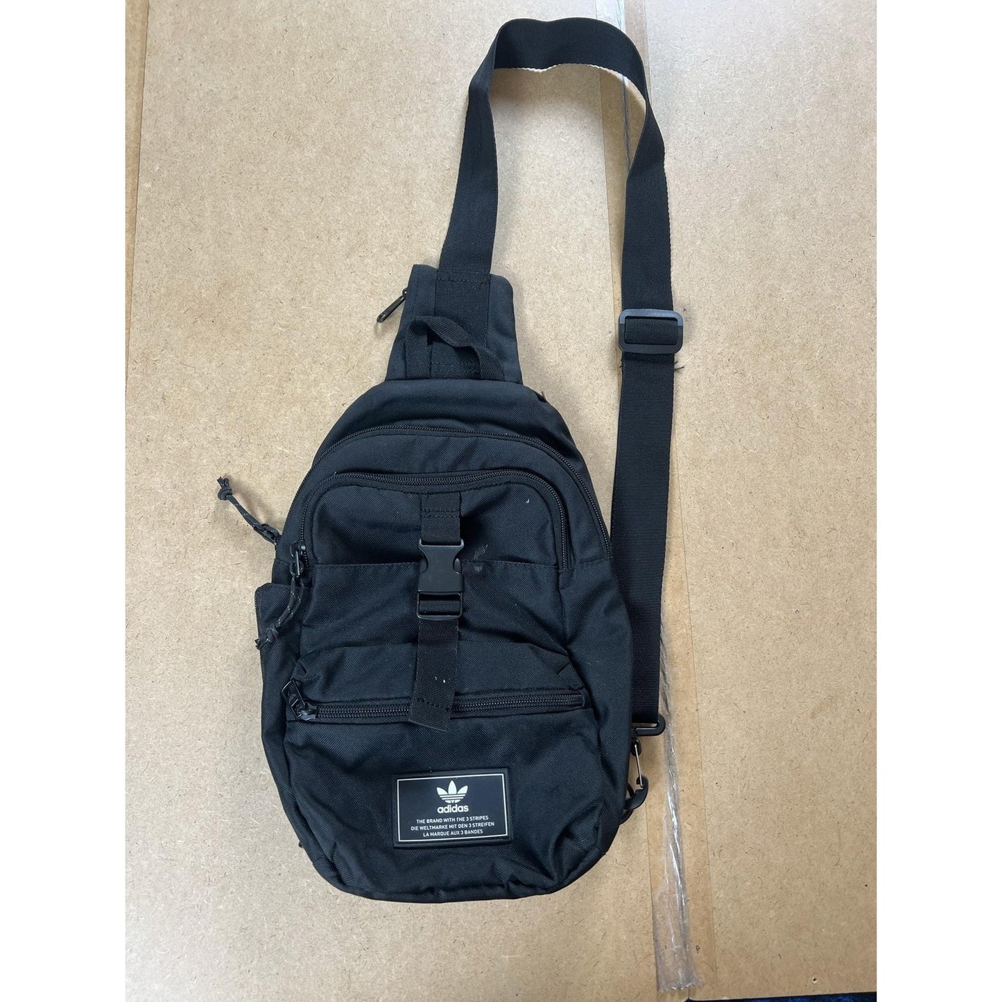 Adidas Sling Bag Unisex Small Black Polyester Gray Lined Zip Adjustable