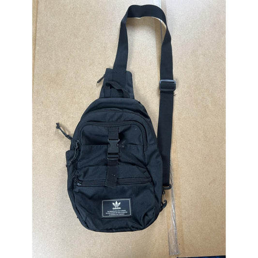 Adidas Sling Bag Unisex Small Black Polyester Gray Lined Zip Adjustable