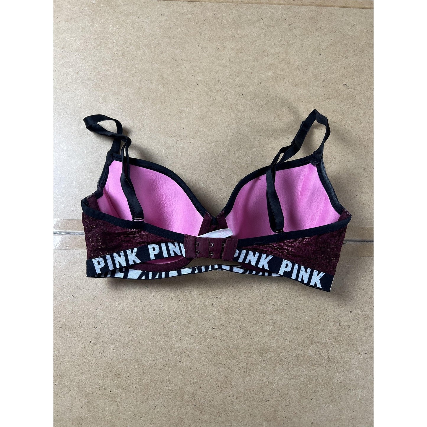 PINK Bra Womens 32DD Red Push Up Padded Molded Underwired Lace Elastic Band