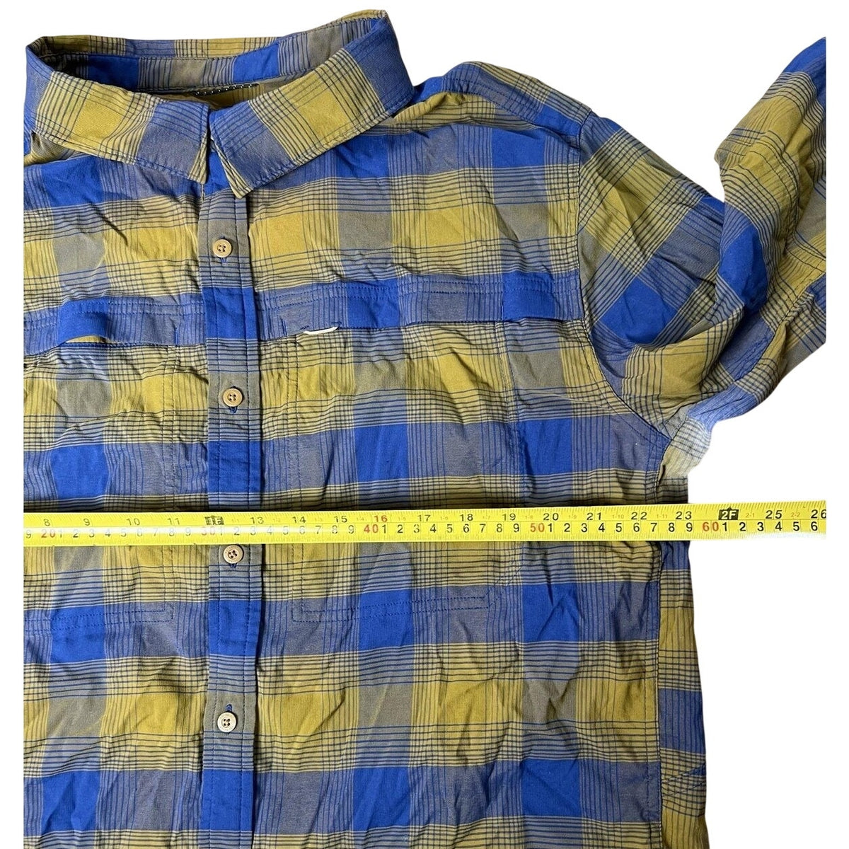 REI Co-op Shirt Mens XL Blue Plaid Long Sleeve Button-Up Travel Nylon Spandex