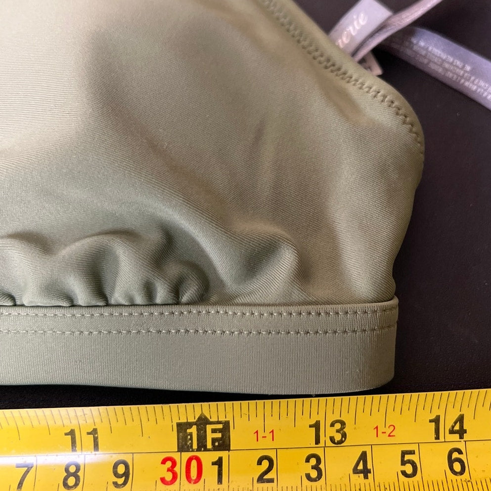 Aerie Size Medium Bikini Top Khaki Triangle Beads Swimwear