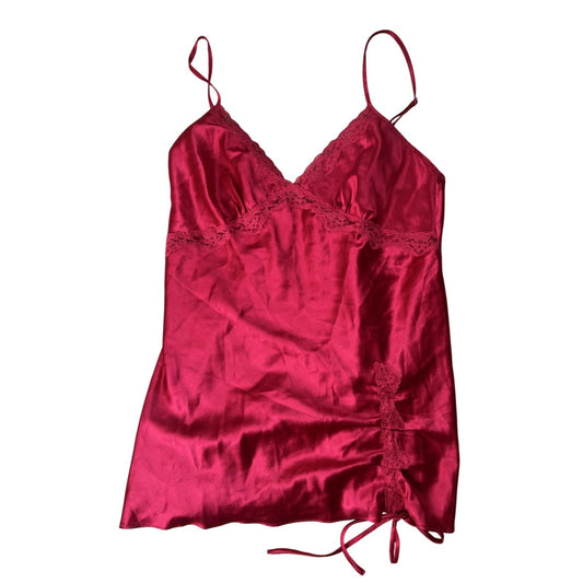 Victoria's Secret Chemise Womens S Red Satin Lace Trim Nightgown Lingerie