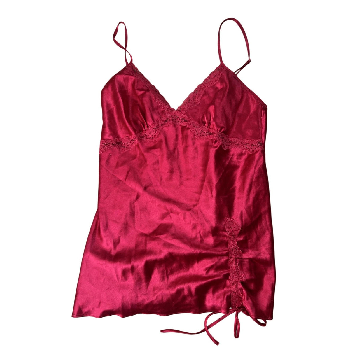 Victoria's Secret Chemise Womens S Red Satin Lace Trim Nightgown Lingerie