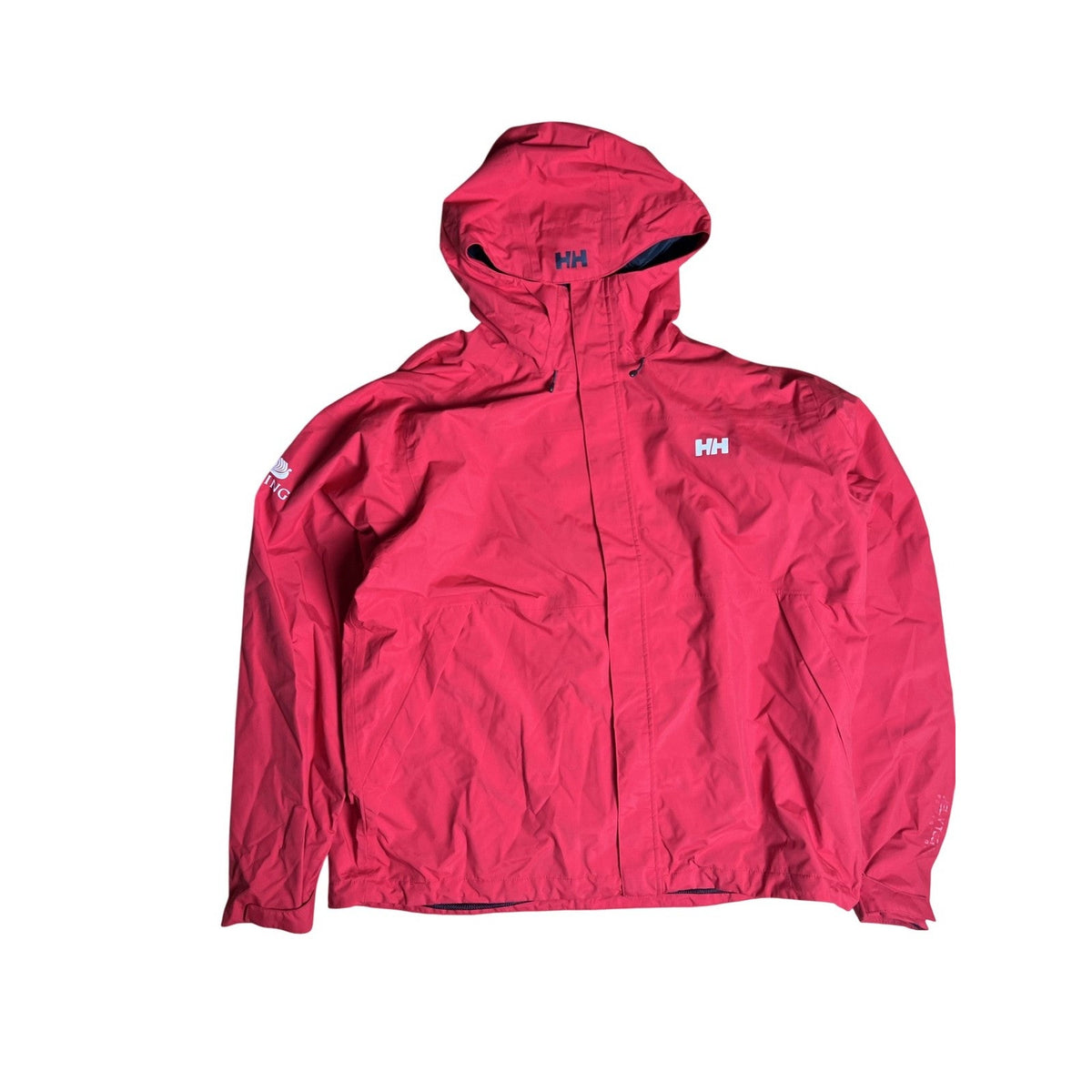 Helly Hansen Jacket Mens L Red Rain Coat Hooded Waterproof Helly Tech Pockets