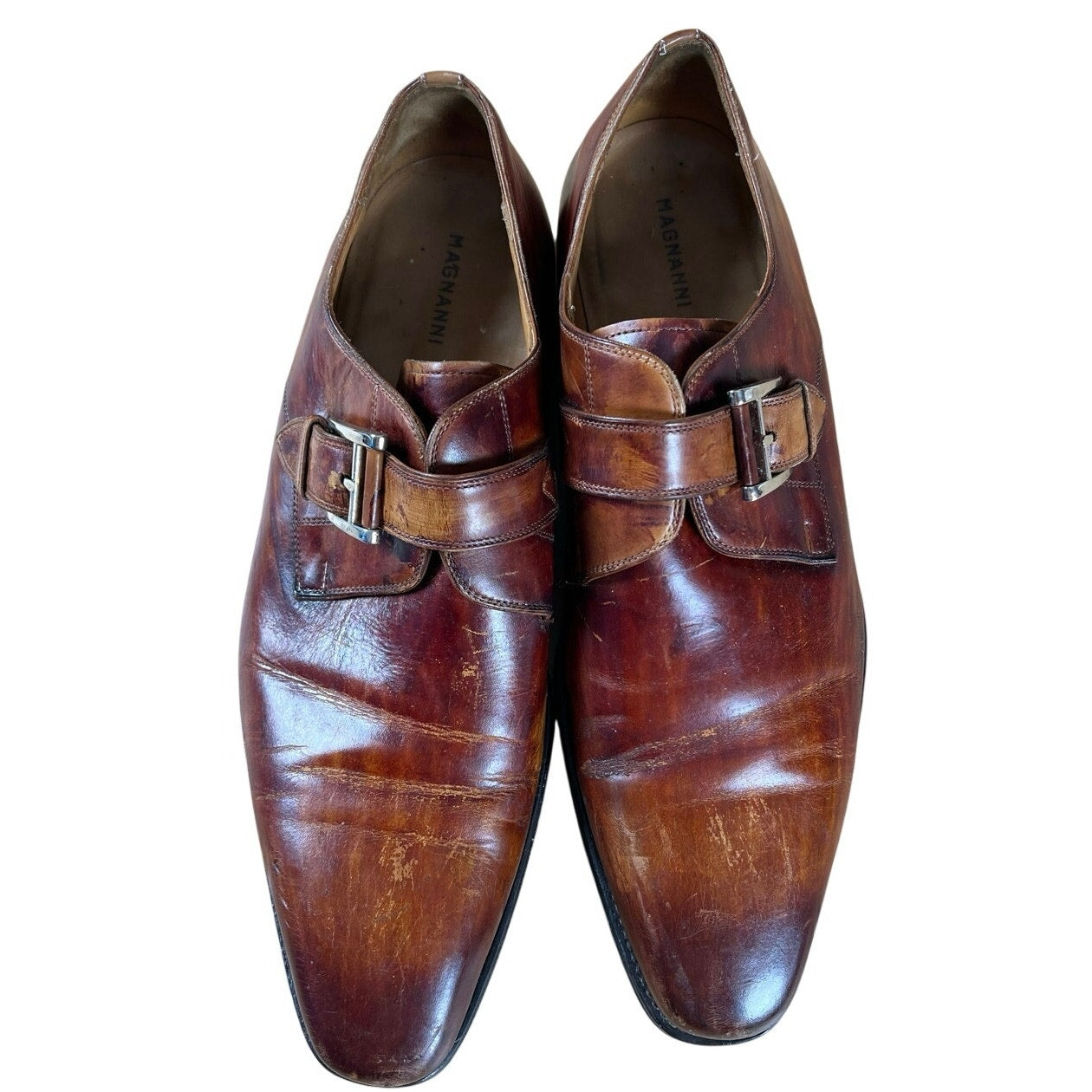 Magnanni Shoes Mens Size 11.5 Brown Monk Strap Leather Buckle Dress Square Toe