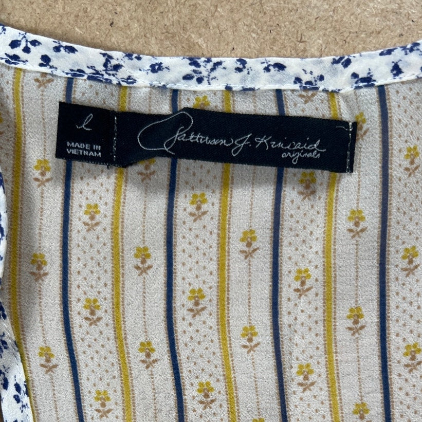 Patterson J. Kincaid Top Sz L Sheer Yellow Floral Print Scoop Neck Sleeveless