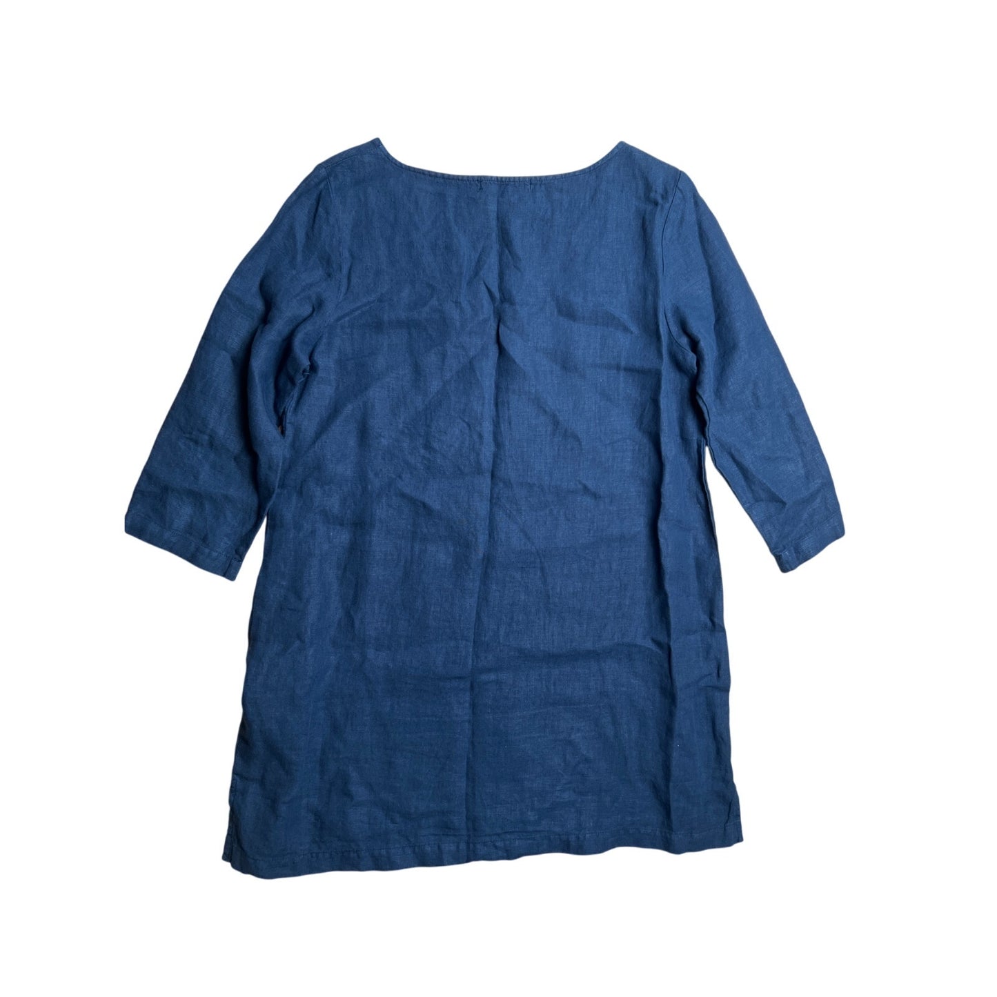 Cut Loose 100% Linen Boxy Lagenlook Dress Tunic 3/4 Sleeves Blue Women's Size S