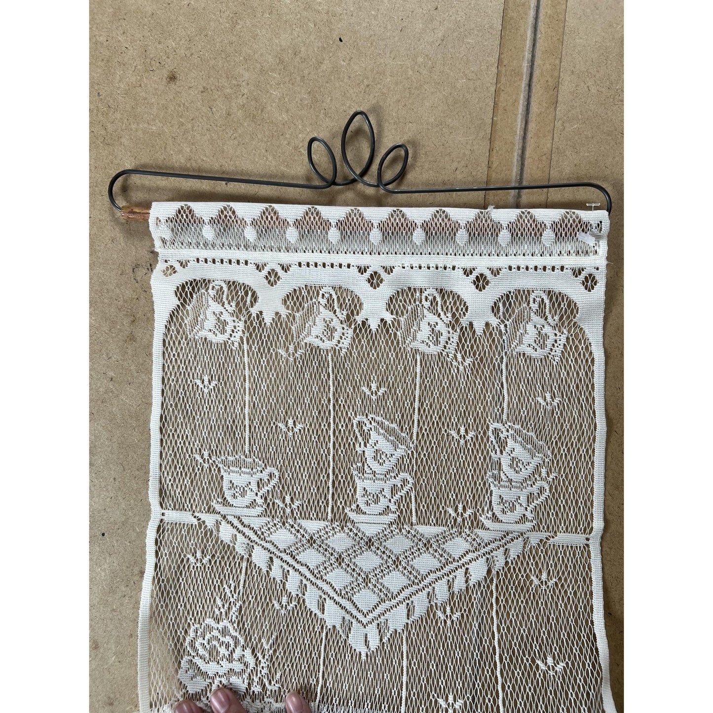 White Small Wrought Iron Ornamental Stand With Lace Panel Vintage Retro Ornate