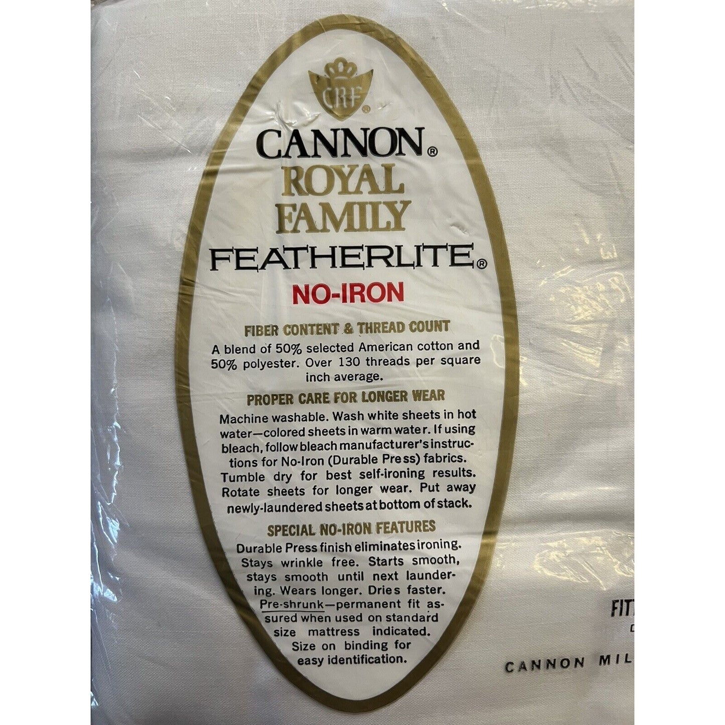 Vintage Cannon Royal Family Featherlite No-Iron Full Fitted Sheet White NWT