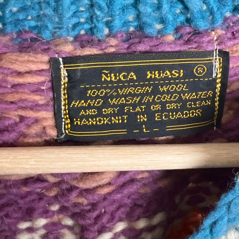 Vintage Nuca Hausi 100% Cotton Large Made In Ecuador Knit Sweater